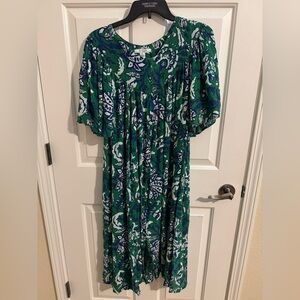 Go Softly Patio Dress Print Crinkle Full Zip Pocket Green Resort Lounge Medium